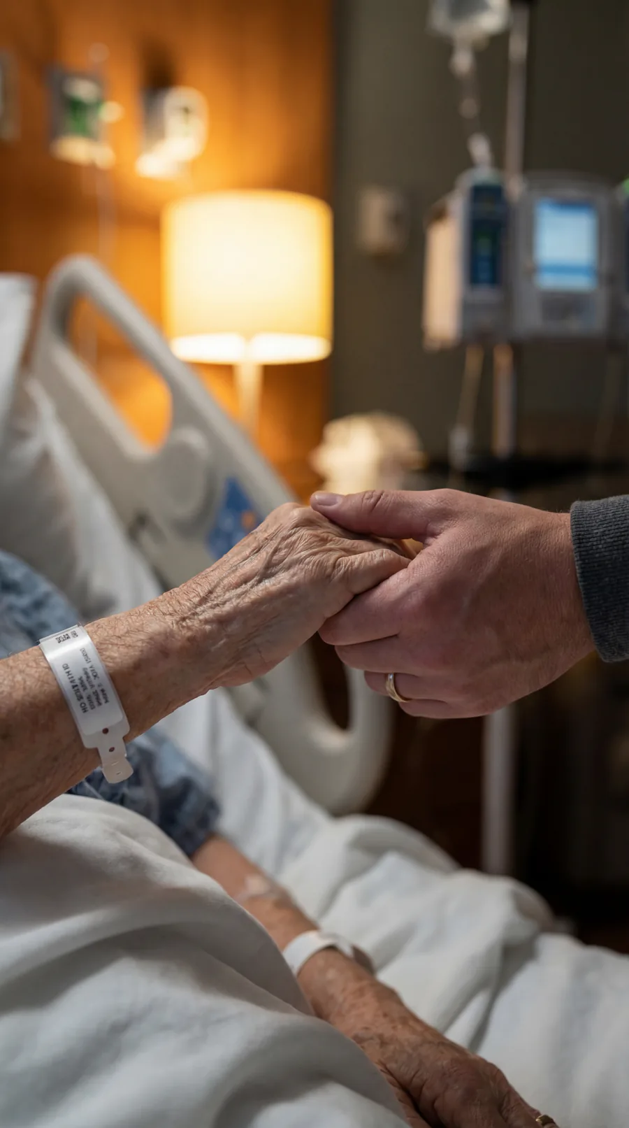 Loved one holding elderly hospital patient's hand — bedsore injury attorneys